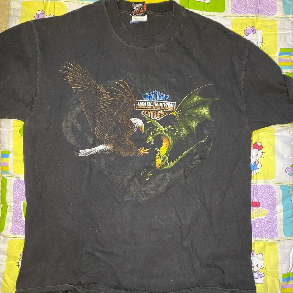 insane harley davidson tee, dragon fighting eagle